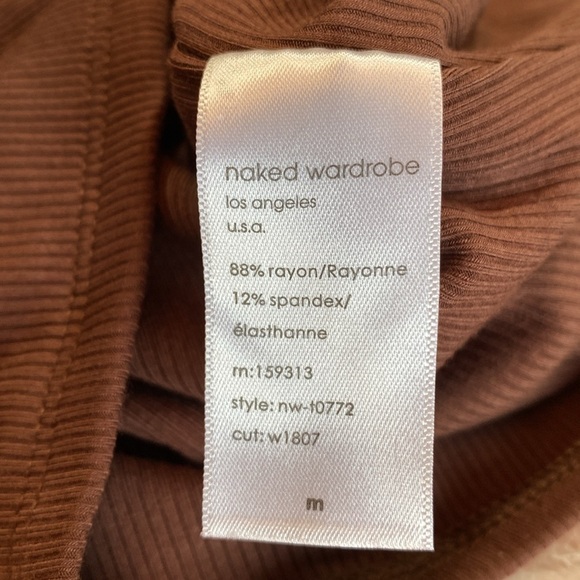 Naked Wardrobe Brown Ribbed Crop Long Sleeve Slit Top sz M - Picture 8 of 9
